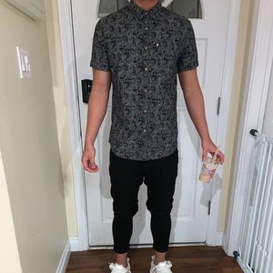 Denim and Flower Button Down Shirt